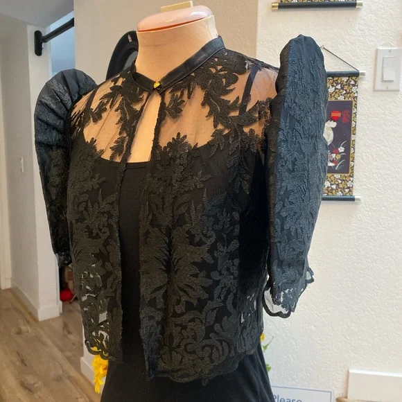 Black Sheer Lace Filipiniana Bolero Top - Picture 2 of 8